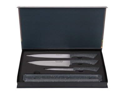 Набор ножей кухонных нерж сталь 4 предмета (нож 3шт, магнитный держатель) Daniks Грэй (12шт/уп) - фото в Миди Лтд Изображение товара Набор ножей кухонных нерж сталь 4 предмета (нож 3шт, магнитный держатель) Daniks Грэй (12шт/уп) в Миди Лтд