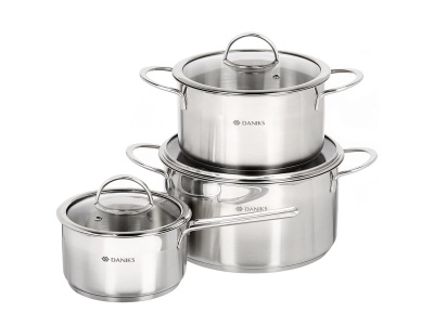 Набор посуды нерж сталь Daniks 6 предметов  (кастрюли 3,4л, 5,8л, ковш 1,8л) индукция Бонн  (4шт/уп) - фото в Миди Лтд Изображение товара Набор посуды нерж сталь Daniks 6 предметов  (кастрюли 3,4л, 5,8л, ковш 1,8л) индукция Бонн  (4шт/уп) в Миди Лтд