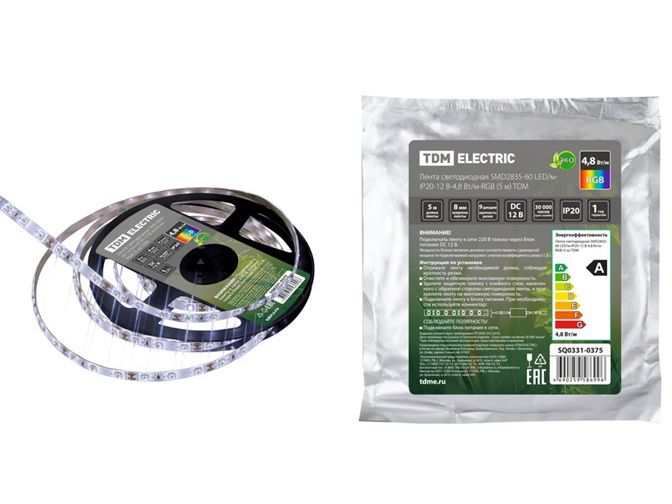 Лента светодиодная SMD5050+SMD2835 60LED/м IP20 12B 8Вт/м RGB+6000K 5м TDM - фото в Миди Лтд Изображение товара Лента светодиодная SMD5050+SMD2835 60LED/м IP20 12B 8Вт/м RGB+6000K 5м TDM в Миди Лтд