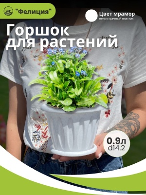 Изображение товара Горшок для растений ФЕЛИЦИЯ с поддоном d140мм 0,9л мрамор (54шт/уп) в Миди Лтд
