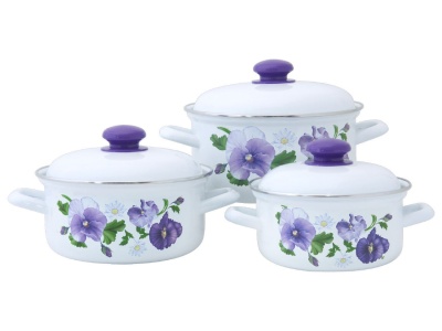 Изображение товара Набор кастрюль эмаль белая Анютины глазки (1,5л, 2,0л, 3,0л) С-124АП2/4 в Миди Лтд