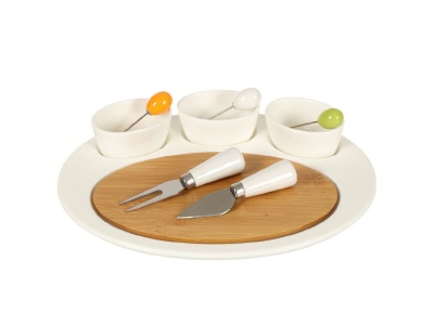 Набор для сервировки фарфор 10пр (доска, 3 соусника, столовые приборы) Daniks (12шт/уп) - фото в Миди Лтд Изображение товара Набор для сервировки фарфор 10пр (доска, 3 соусника, столовые приборы) Daniks (12шт/уп) в Миди Лтд