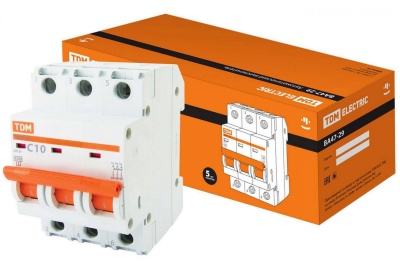 Автоматический выключатель ВА47-29 3Р 10А 4,5кА х-ка С TDM - фото в Миди Лтд Изображение товара Автоматический выключатель ВА47-29 3Р 10А 4,5кА х-ка С TDM в Миди Лтд