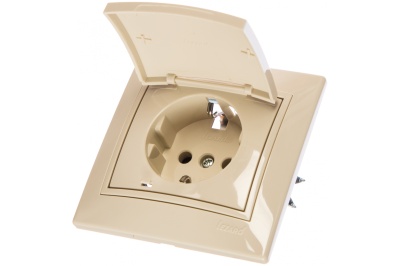 Розетка 1 местная LEZARD Мира крем со вставкой с крышкой с/з керамика - фото в Миди Лтд Изображение товара Розетка 1 местная LEZARD Мира крем со вставкой с крышкой с/з керамика в Миди Лтд