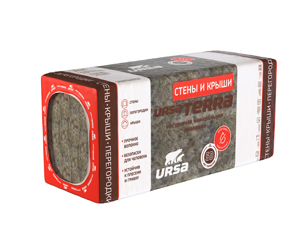 УРСА TERRA Стены и крыша 5-1200-610-100 (3,66м2/0,366м3) (уп5шт/пал40шт) 15,5кг/м3 - фото в Миди Лтд Изображение товара УРСА TERRA Стены и крыша 5-1200-610-100 (3,66м2/0,366м3) (уп5шт/пал40шт) 15,5кг/м3 в Миди Лтд