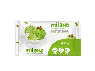 Салфетки влажные антибактериальные Milana фисташковое мороженное (72шт/уп) - фото в Миди Лтд Изображение товара Салфетки влажные антибактериальные Milana фисташковое мороженное (72шт/уп) в Миди Лтд