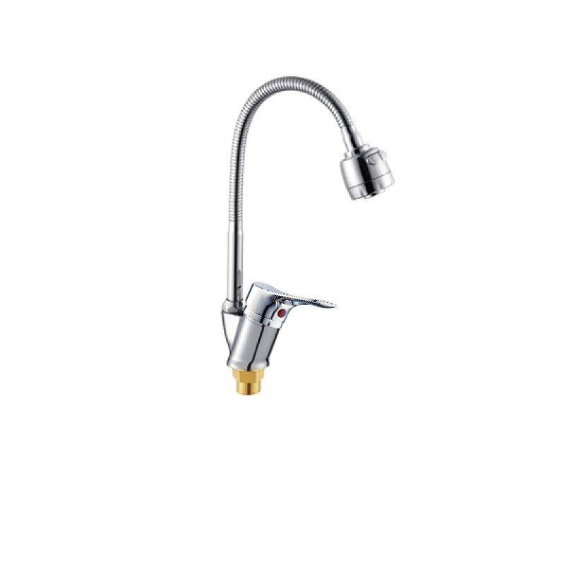 Смеситель для кухни гибкий излив 40мм гайка, полуовальная ручка ХХХ - фото в Миди Лтд Изображение товара Смеситель для кухни гибкий излив 40мм гайка, полуовальная ручка ХХХ в Миди Лтд