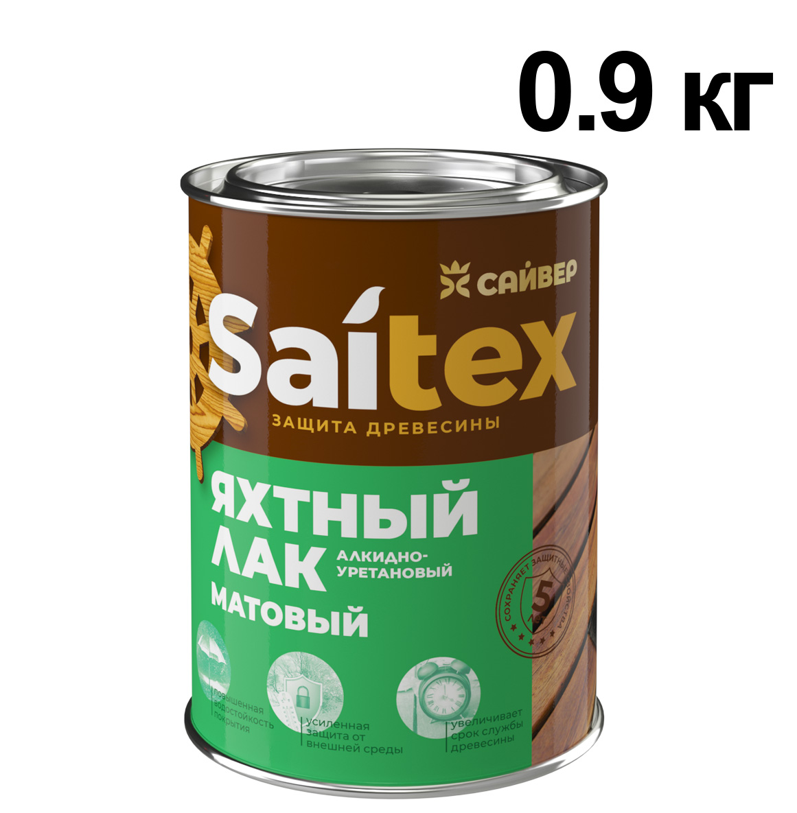 Изображение товара Лак яхтный SAITEX матовый 0,9кг (14шт/уп; 882шт/пал) в Миди Лтд