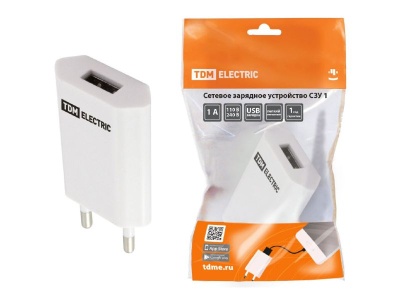 Изображение товара Зарядное устройство сетевое СЗУ 1 1А 1USB белый TDM в Миди Лтд