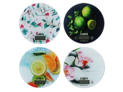 Весы кухонные электронные LEBEN нагрузка до 5кг стекло с дизайном круглые (24шт/кор) - фото в Миди Лтд Изображение товара Весы кухонные электронные LEBEN нагрузка до 5кг стекло с дизайном круглые (24шт/кор) в Миди Лтд