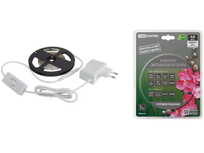 Лента светодиодная комплект SMD2835 60LED/м 12B 4,8Вт/м IP65 6000К 5м 24Вт TDM - фото в Миди Лтд Изображение товара Лента светодиодная комплект SMD2835 60LED/м 12B 4,8Вт/м IP65 6000К 5м 24Вт TDM в Миди Лтд