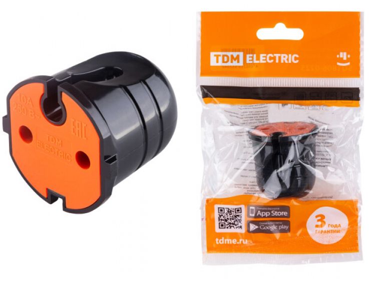 Розетка кабельная б/з черная с красной вставкой 10А 250В TDM - фото в Миди Лтд Изображение товара Розетка кабельная б/з черная с красной вставкой 10А 250В TDM в Миди Лтд