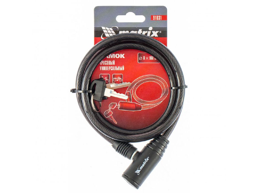 Замок велосипедный противоугонный тросовый 8*960мм - фото в Миди Лтд Изображение товара Замок велосипедный противоугонный тросовый 8*960мм в Миди Лтд