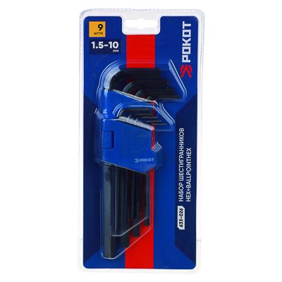 Набор шестигранников РОКОТ HEX+BallpointHex 9шт. 1,5-10мм - фото в Миди Лтд Изображение товара Набор шестигранников РОКОТ HEX+BallpointHex 9шт. 1,5-10мм в Миди Лтд