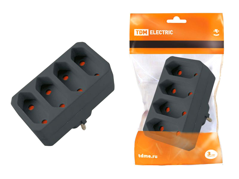 Изображение товара Блок 4 гнезда под плоскую вилку черный 2P 2,5А 250W TDM в Миди Лтд