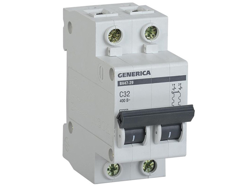 Автоматический выключатель ВА47-29 2Р 32А 4,5кА х-ка C GENERICA - фото в Миди Лтд Изображение товара Автоматический выключатель ВА47-29 2Р 32А 4,5кА х-ка C GENERICA в Миди Лтд
