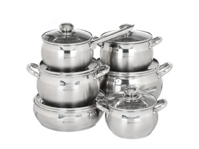 Набор посуды нерж сталь Daniks 12 предметов (SD-12) (кастрюли 1,9л, 2,9л, 3,9л, 6,5л ковш 1,9л,  - фото в Миди Лтд Изображение товара Набор посуды нерж сталь Daniks 12 предметов (SD-12) (кастрюли 1,9л, 2,9л, 3,9л, 6,5л ковш 1,9л,  в Миди Лтд