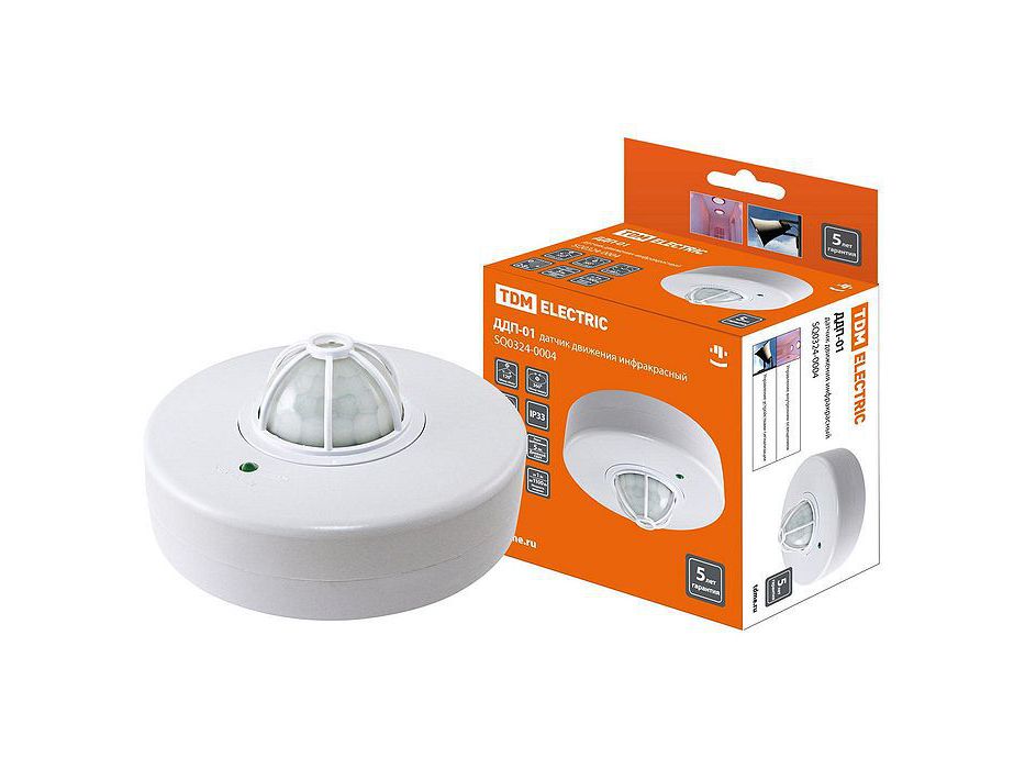 Датчик движения потолочный ДДП-01 1100Bт 5-480с 2-8м - фото в Миди Лтд Изображение товара Датчик движения потолочный ДДП-01 1100Bт 5-480с 2-8м в Миди Лтд