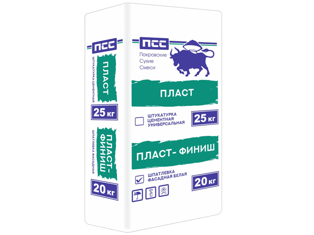 Шпатлевка на белом цементе ПСС Пласт-Финиш 20кг  (48шт/пал) - фото в Миди Лтд Изображение товара Шпатлевка на белом цементе ПСС Пласт-Финиш 20кг  (48шт/пал) в Миди Лтд
