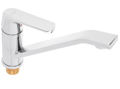 Смеситель для кухни длинный излив,картридж 40мм,гайка,латунь хром RAIN Гранат - фото в Миди Лтд Изображение товара Смеситель для кухни длинный излив,картридж 40мм,гайка,латунь хром RAIN Гранат в Миди Лтд