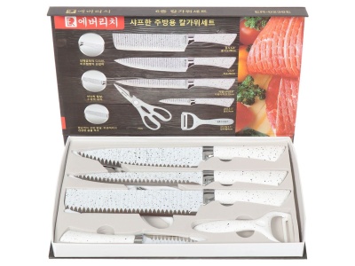 Набор ножей кухонных сталь 6 предметов в коробке Мрамор белый Daniks (20шт/уп) - фото в Миди Лтд Изображение товара Набор ножей кухонных сталь 6 предметов в коробке Мрамор белый Daniks (20шт/уп) в Миди Лтд