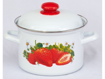 Изображение товара Кастрюля эмаль белая 3,0л Сочная клубника С-1612АП2/4 (4шт/уп) Х в Миди Лтд