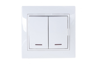 Выключатель 2-кл LEZARD Мира белый с белой вставкой с подсветкой - фото в Миди Лтд Изображение товара Выключатель 2-кл LEZARD Мира белый с белой вставкой с подсветкой в Миди Лтд