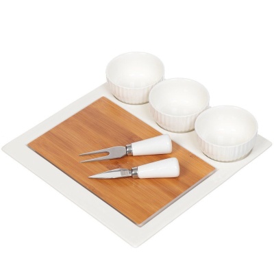 Изображение товара Набор для сервировки фарфор 7пр (поднос, доска, 3 соусника, столовые приборы) Daniks (12шт/уп) в Миди Лтд