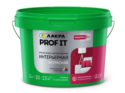 Изображение товара Краска интерьерная ЛАКРА PROF IT латексная база А 3кг (6шт/уп; 144шт/пал) в Миди Лтд