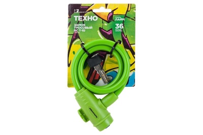 Изображение товара Замок велосипедный тросовый 10*1000 мм АВАНГАРД ВС-Т10 ТЕХНО зеленый (60шт/кор) в Миди Лтд