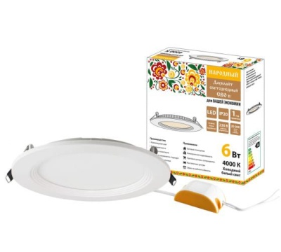 Светильник светодиодный СВО Даунлайт НАРОДНЫЙ 6Вт 4000К ультратонкий встраиваемый TDM - фото в Миди Лтд Изображение товара Светильник светодиодный СВО Даунлайт НАРОДНЫЙ 6Вт 4000К ультратонкий встраиваемый TDM в Миди Лтд