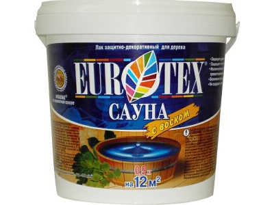 Состав Eurotex-Сауна лак защитный для дерева 0,9кг (6шт/уп; 384шт/пал) - фото в Миди Лтд Изображение товара Состав Eurotex-Сауна лак защитный для дерева 0,9кг (6шт/уп; 384шт/пал) в Миди Лтд