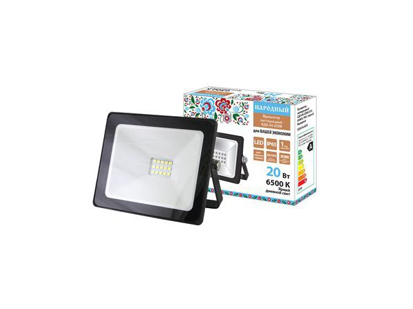 Прожектор светодиодный 20Вт TDM Народный СДО 04-020Н черный 6500K IP65 - фото в Миди Лтд Изображение товара Прожектор светодиодный 20Вт TDM Народный СДО 04-020Н черный 6500K IP65 в Миди Лтд