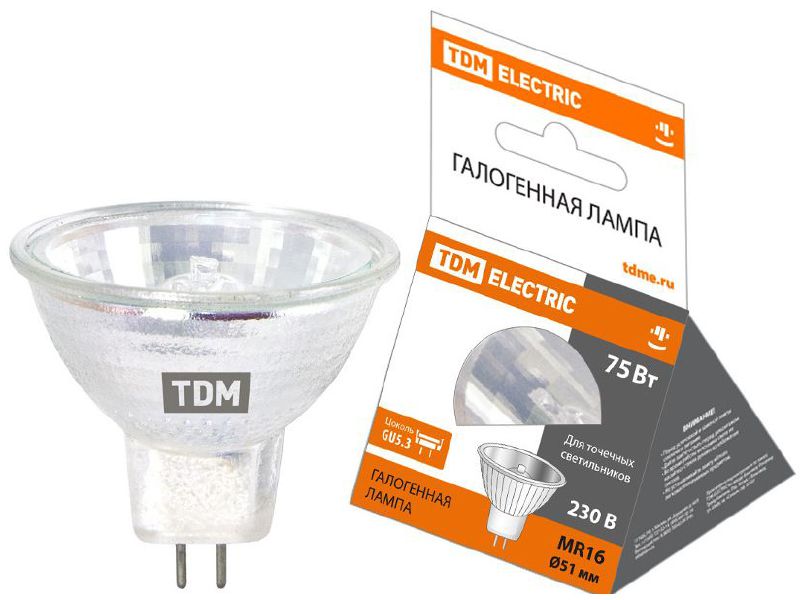 Изображение товара Лампа галогенная с отражателем MR16 JCDR 75Вт 230В GU5.3 TDM в Миди Лтд