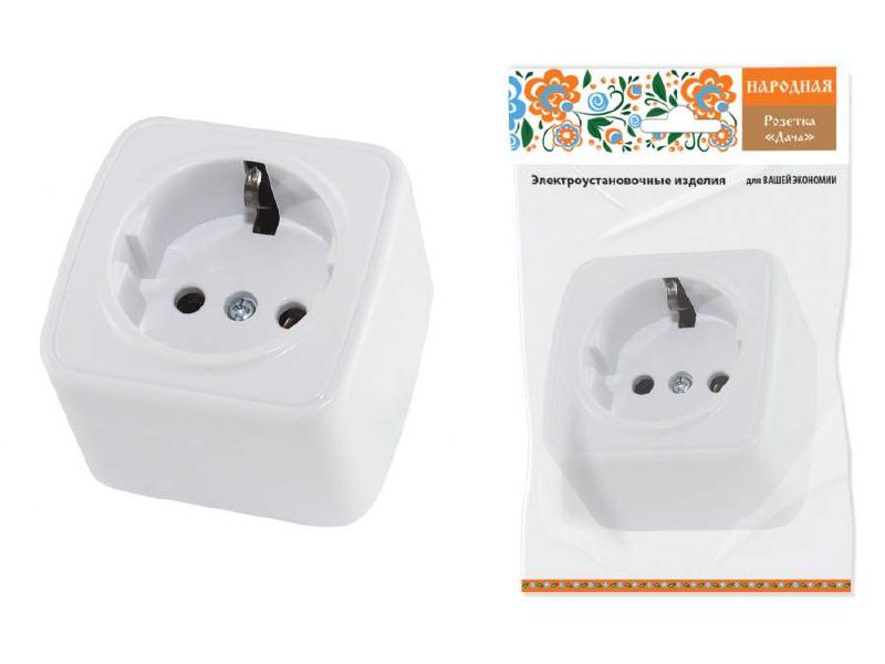 Изображение товара Розетка с/з 2P белая Дача Народная открытой установки 16А IP20 TDM в Миди Лтд