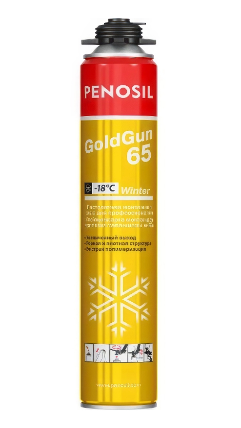 Пена монтажная PENOSIL Gold Gun 65 профессиональная WINTER/Зима 875мл (12шт/уп; 672шт/пал) - фото в Миди Лтд Изображение товара Пена монтажная PENOSIL Gold Gun 65 профессиональная WINTER/Зима 875мл (12шт/уп; 672шт/пал) в Миди Лтд