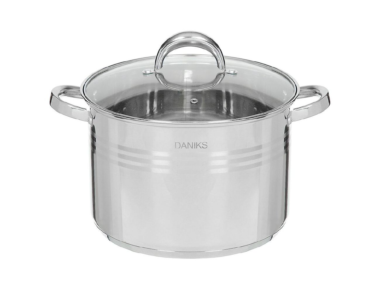 Кастрюля нерж сталь Daniks 9л. крышка стекло индукция Общепит (1шт/уп) - фото в Миди Лтд Изображение товара Кастрюля нерж сталь Daniks 9л. крышка стекло индукция Общепит (1шт/уп) в Миди Лтд
