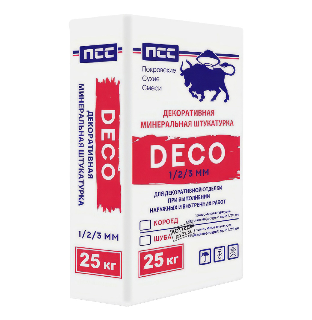 Штукатурка декоративная ПСС Деко-Ш Шуба 2мм КОТТЕДЖ 25 кг  (48шт/пал) - фото в Миди Лтд Изображение товара Штукатурка декоративная ПСС Деко-Ш Шуба 2мм КОТТЕДЖ 25 кг  (48шт/пал) в Миди Лтд