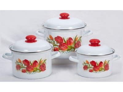 Изображение товара Набор кастрюль эмаль жемчужная Ласковый май (2,0л, 3,0л, 4,5л) С-007АП2/4Жм в Миди Лтд