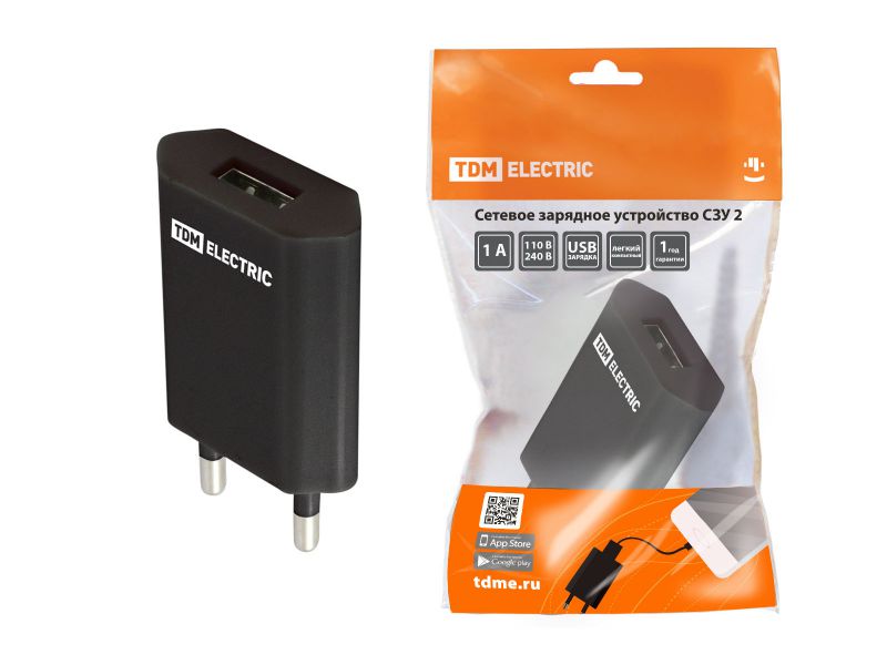 Зарядное устройство сетевое СЗУ 2 1А 1USB черный TDM - фото в Миди Лтд Изображение товара Зарядное устройство сетевое СЗУ 2 1А 1USB черный TDM в Миди Лтд
