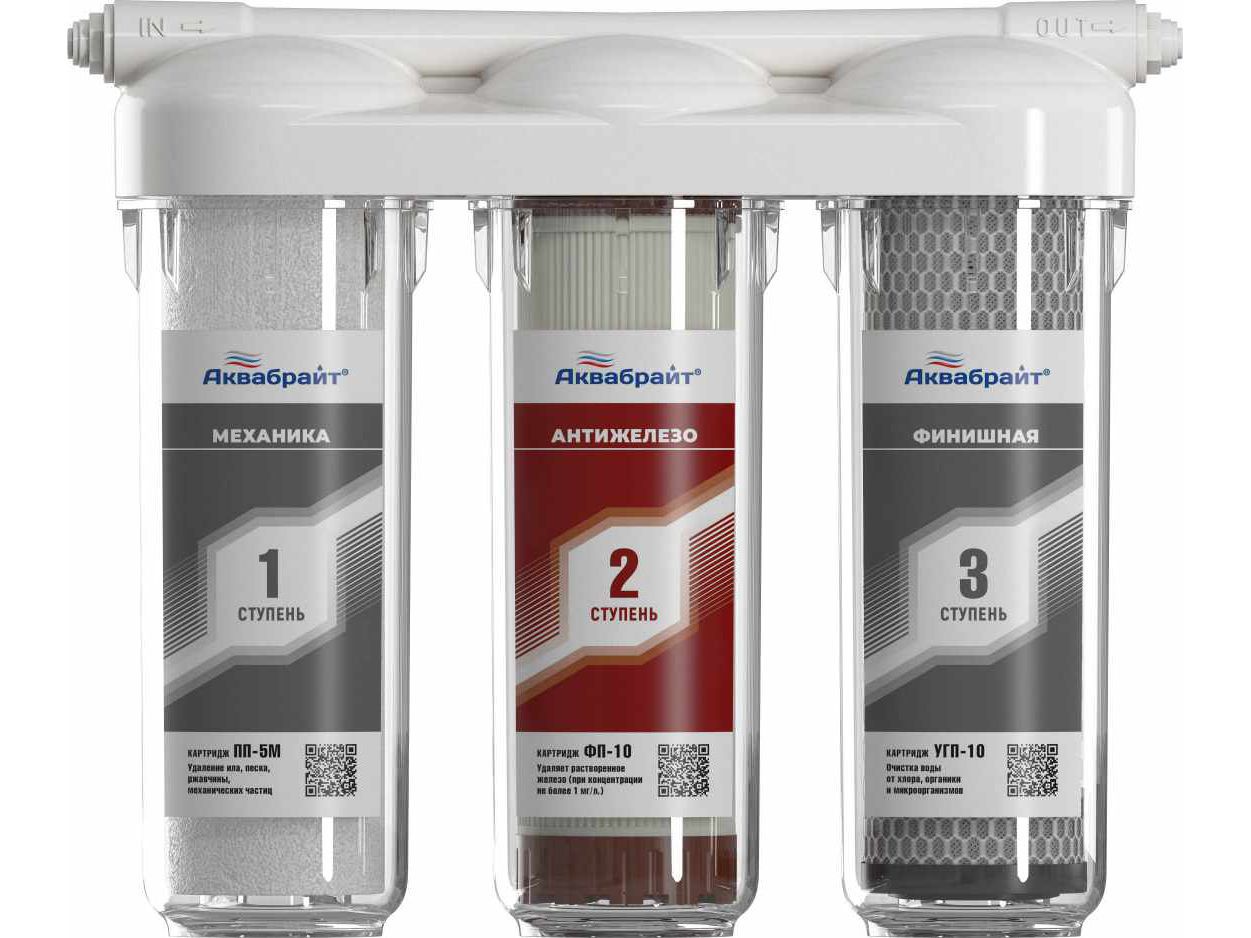 Изображение товара Фильтр под мойку АКВАБРАЙТ АБФ-ТРИА-АНТИЖЕЛЕЗО  трехступенчатый для холодной воды SLIMLINE 10d в Миди Лтд