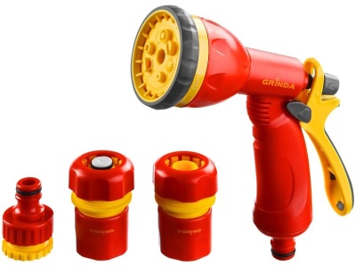 Изображение товара Набор поливочный GRINDA GS-34: пистолет 8 реж, комплект соед арматуры 3/4" пластик в Миди Лтд
