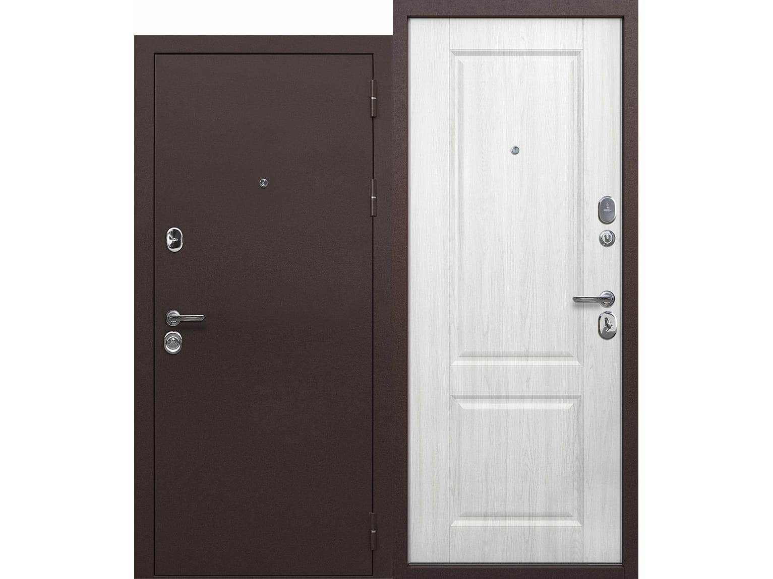 Дверь металлическая 860 правая 9см Медный антик/Белый ясень (ручка, основной замок, доп. замок) - фото в Миди Лтд Изображение товара Дверь металлическая 860 правая 9см Медный антик/Белый ясень (ручка, основной замок, доп. замок) в Миди Лтд