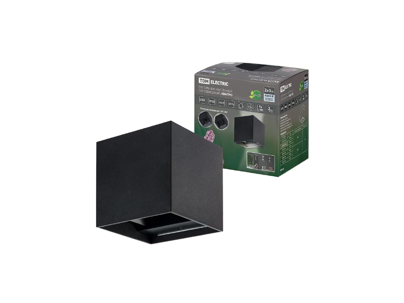 Светильник LED настенный Кватро 2*3Вт 4000К Н100мм IP65 алюм/черн верх/вниз TDM - фото в Миди Лтд Изображение товара Светильник LED настенный Кватро 2*3Вт 4000К Н100мм IP65 алюм/черн верх/вниз TDM в Миди Лтд