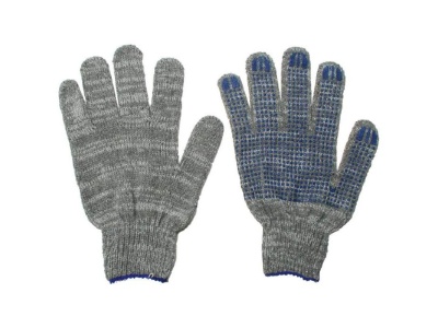 Изображение товара Перчатки х/б 4 нити  10 кл. ПВХ Точка "ЛЮКС" Серые (10шт/уп)(300шт/меш) в Миди Лтд