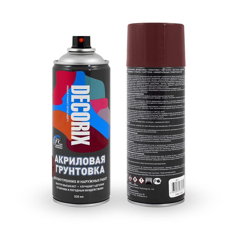 Грунт акриловый аэрозольный Decorix по ржавчине Красно-коричневый 520мл (12шт/уп; 840шт/пал) - фото в Миди Лтд Изображение товара Грунт акриловый аэрозольный Decorix по ржавчине Красно-коричневый 520мл (12шт/уп; 840шт/пал) в Миди Лтд