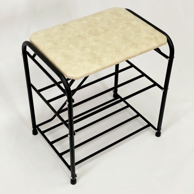 Изображение товара Подставка для обуви 3 полки 45 с сиденьем замша черный в Миди Лтд