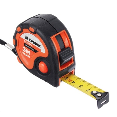 Рулетка  3м*16мм ЕРМАК 3 фиксатора, двукомпонентный корпус (12шт/уп)(120шт/кор) - фото в Миди Лтд Изображение товара Рулетка  3м*16мм ЕРМАК 3 фиксатора, двукомпонентный корпус (12шт/уп)(120шт/кор) в Миди Лтд