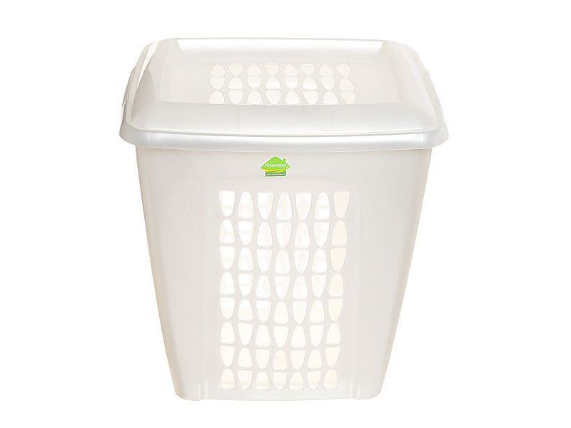Корзина для белья МОЛЕТТА прямоугольная с крышкой 45л перламутрово-белая (5шт/уп) - фото в Миди Лтд Изображение товара Корзина для белья МОЛЕТТА прямоугольная с крышкой 45л перламутрово-белая (5шт/уп) в Миди Лтд
