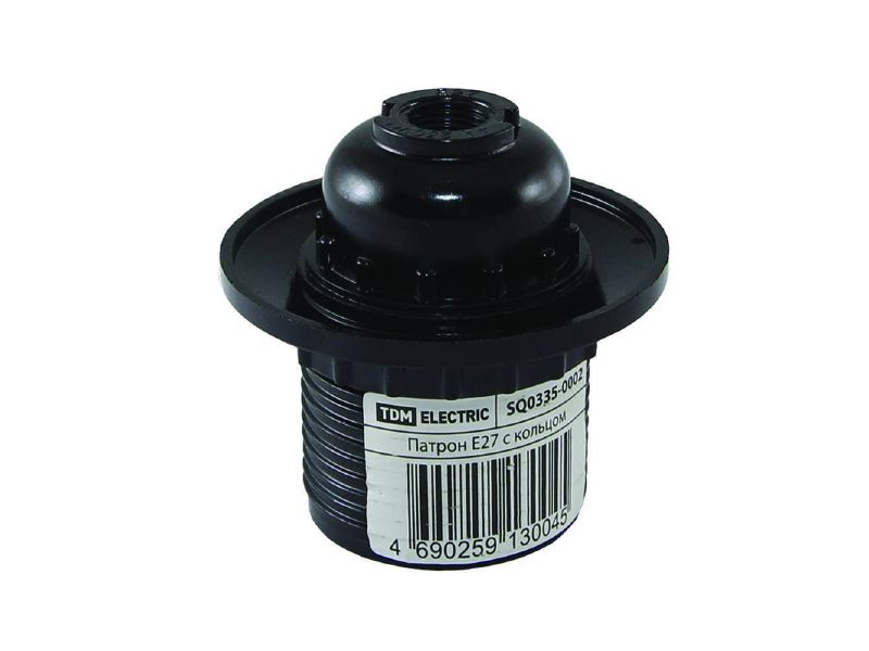 Патрон Е27 карболитовый с кольцом черный TDM - фото в Миди Лтд Изображение товара Патрон Е27 карболитовый с кольцом черный TDM в Миди Лтд
